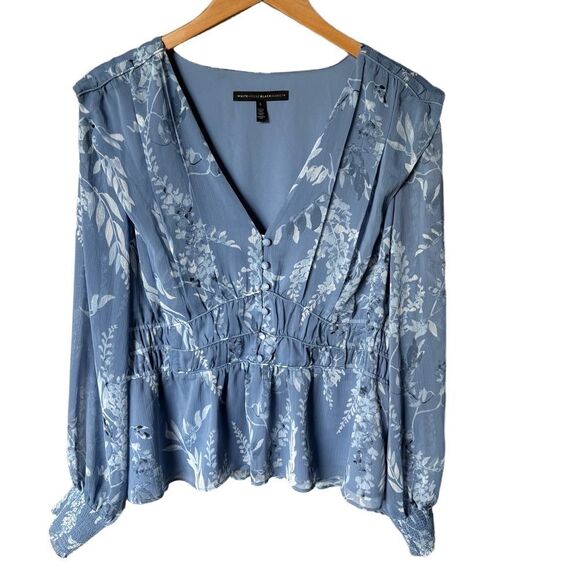 White House Black Market Tops - WHBM Blouse Womens Size Large Multicolor Peplum Floral VNeck Romantic